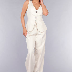 OP=OP.! Pantalon Gilet Suit met Statement Knopen in Beige