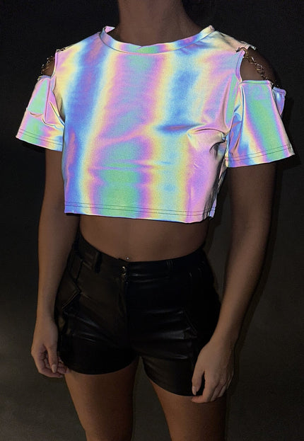 OP=OP! Reflecterende Crop Top met Korte Mouwen