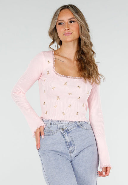OP=OP.! Rib Top met Teddybeertjes Roze