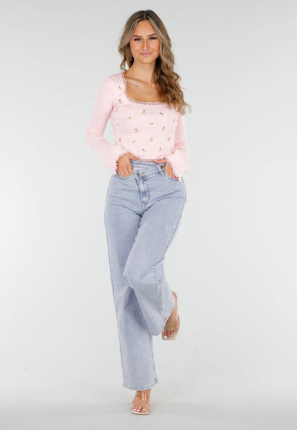 OP=OP.! Rib Top met Teddybeertjes Roze