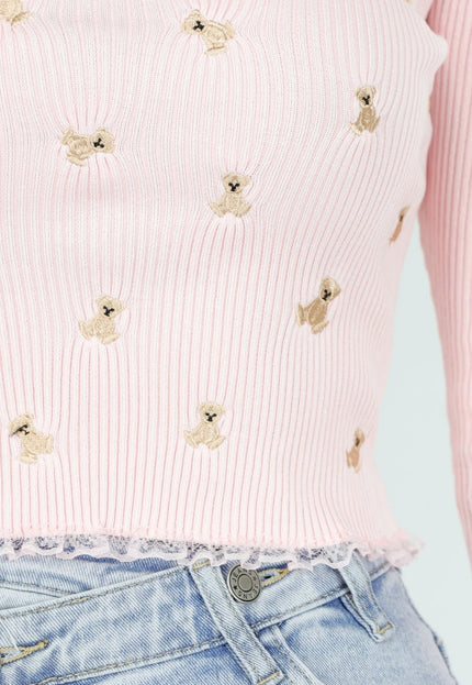 OP=OP.! Rib Top met Teddybeertjes Roze