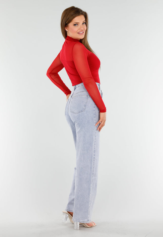 OP=OP.! Rode Mesh Top Met Hoge Hals