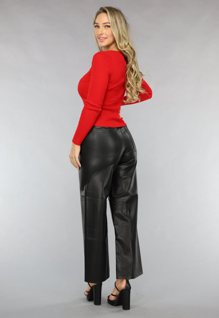 OP=OP.! Rode Ribstof Top met Korset Look
