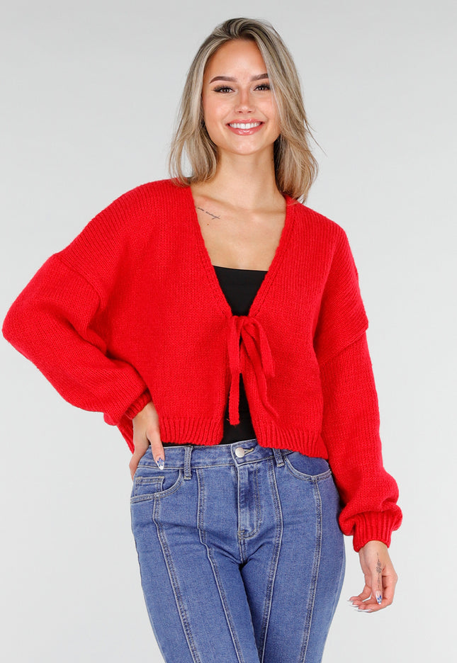 OP=OP.! Rood Gebreid Vest met Strik