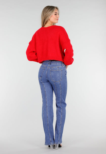 OP=OP.! Rood Gebreid Vest met Strik