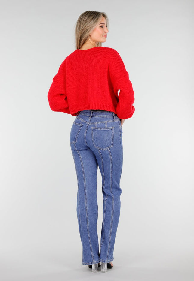 OP=OP.! Rood Gebreid Vest met Strik