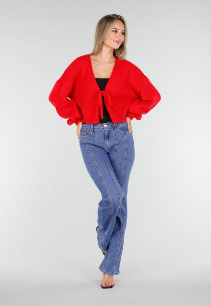 OP=OP.! Rood Gebreid Vest met Strik