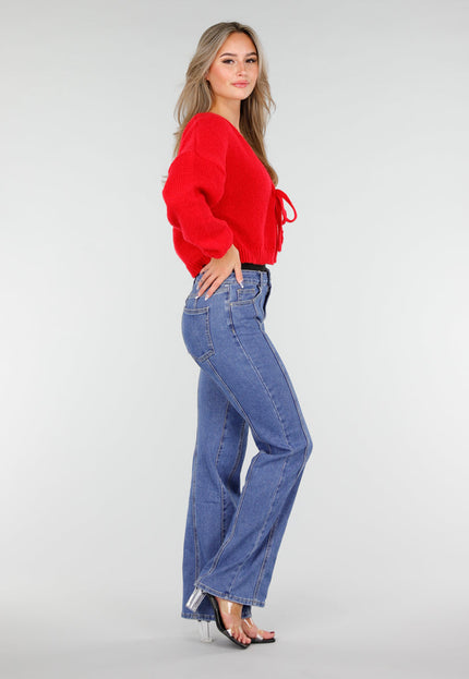 OP=OP.! Rood Gebreid Vest met Strik
