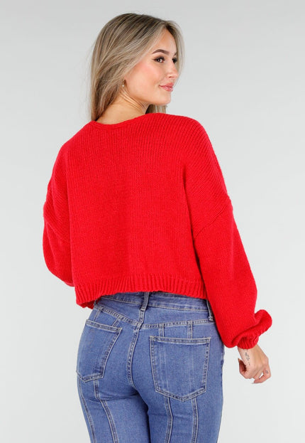 OP=OP.! Rood Gebreid Vest met Strik