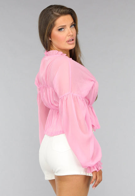 OP=OP.! Roze Doorschijnende Blouse met Strikdetail