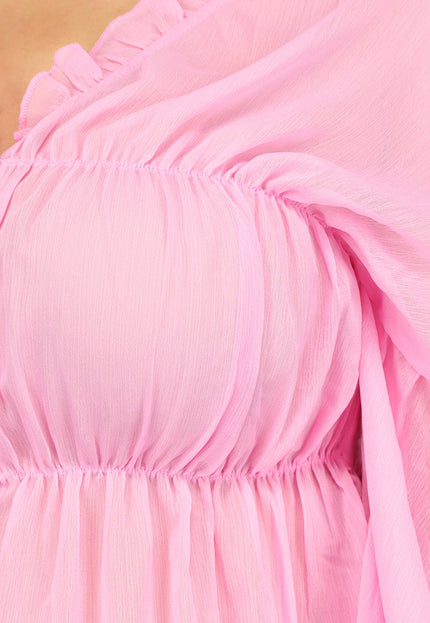 OP=OP.! Roze Doorschijnende Blouse met Strikdetail