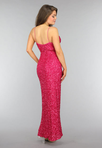 OP=OP.! Roze Lange Pailletten Jurk met Split