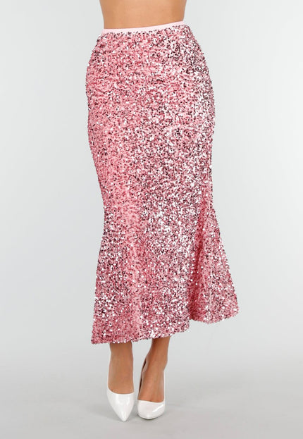 OP=OP.! Roze Pailletten Midi Rok