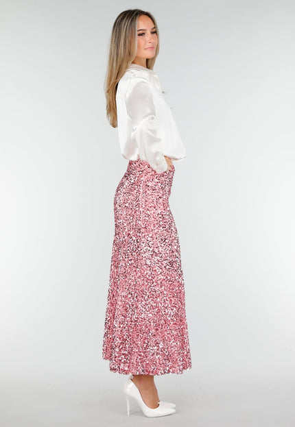 OP=OP.! Roze Pailletten Midi Rok