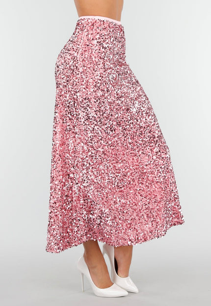 OP=OP.! Roze Pailletten Midi Rok