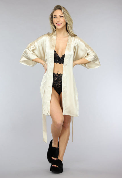 OP=OP.! Satijnen Bridal Kimono Kort in Ivory