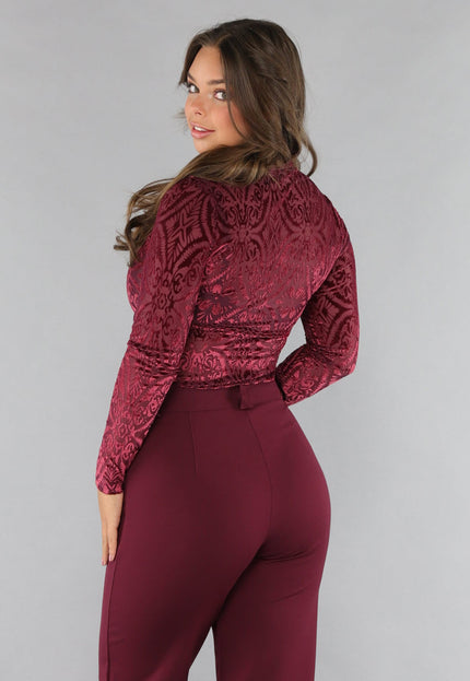 OP=OP.! See Through Burgundy Top met Velvet Print