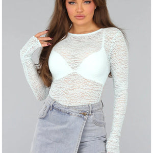 OP=OP.! See Through Lichtblauwe Kanten Longsleeve Top