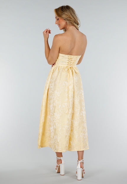 OP=OP.! Strapless Butter Yellow Jacquard Jurk