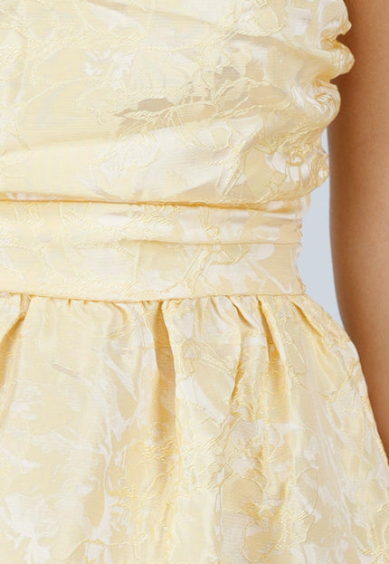 OP=OP.! Strapless Butter Yellow Jacquard Jurk