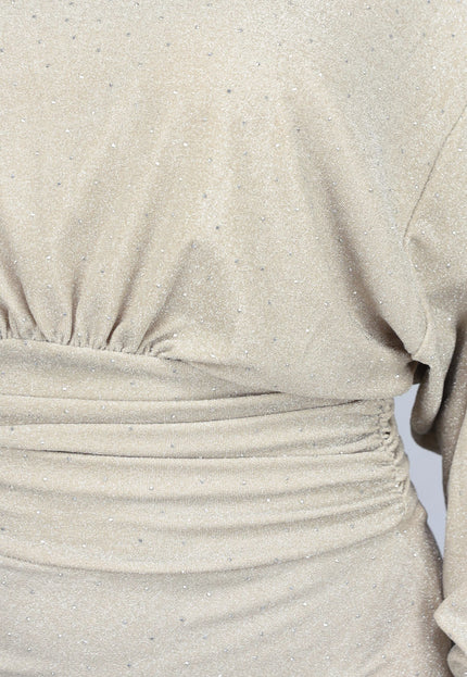 OP=OP.! Strass Maxi Jurk met Overslag Split in Champagne