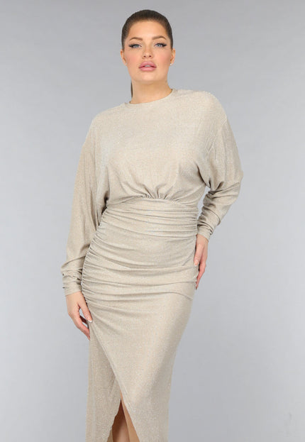 OP=OP.! Strass Maxi Jurk met Overslag Split in Champagne