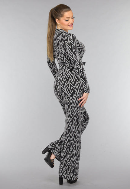 OP=OP.! Stretch Jumpsuit met Zilveren Zigzag Glitters