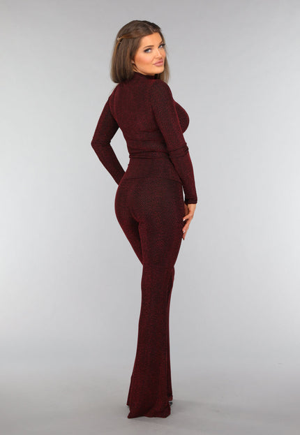 OP=OP.! Stretchy Tall Flared Broek met Rode Glitter