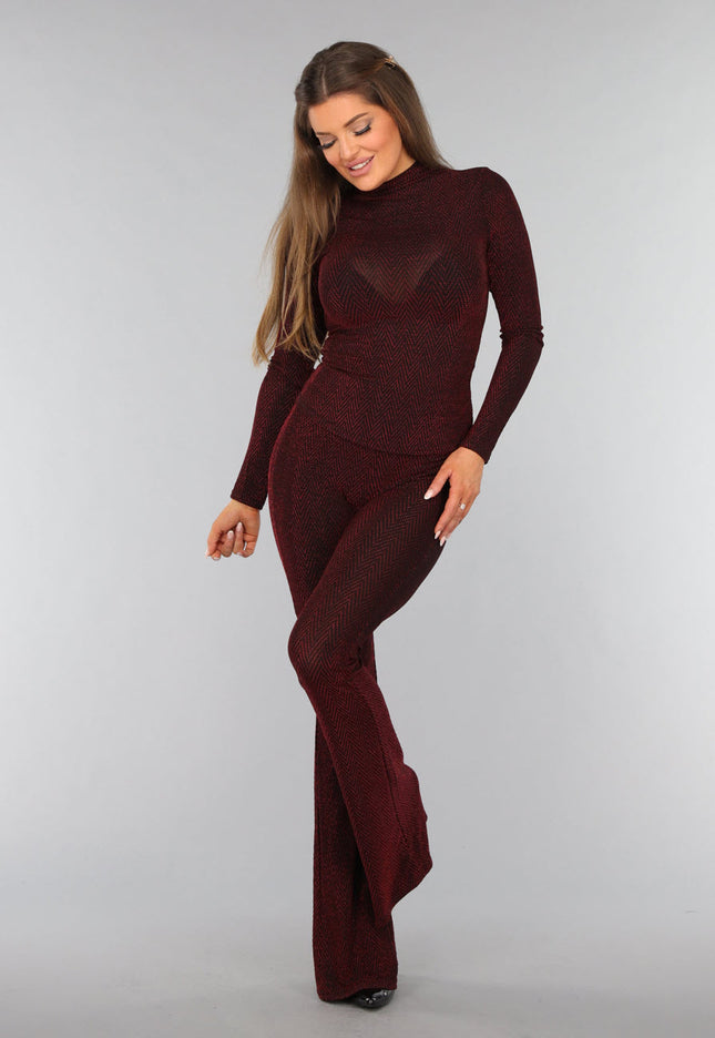OP=OP.! Stretchy Tall Flared Broek met Rode Glitter