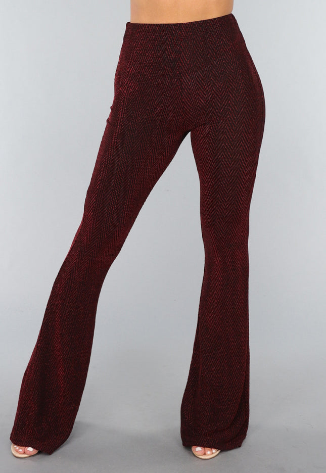 OP=OP.! Stretchy Tall Flared Broek met Rode Glitter