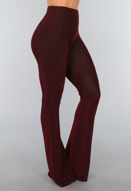 OP=OP.! Stretchy Tall Flared Broek met Rode Glitter