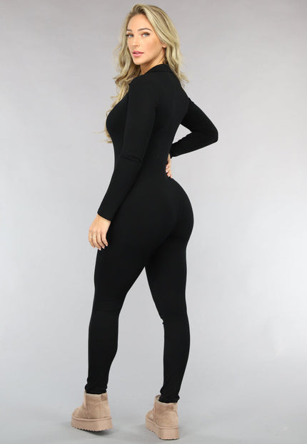 OP=OP.! Stretchy Zwarte Rib Jumpsuit