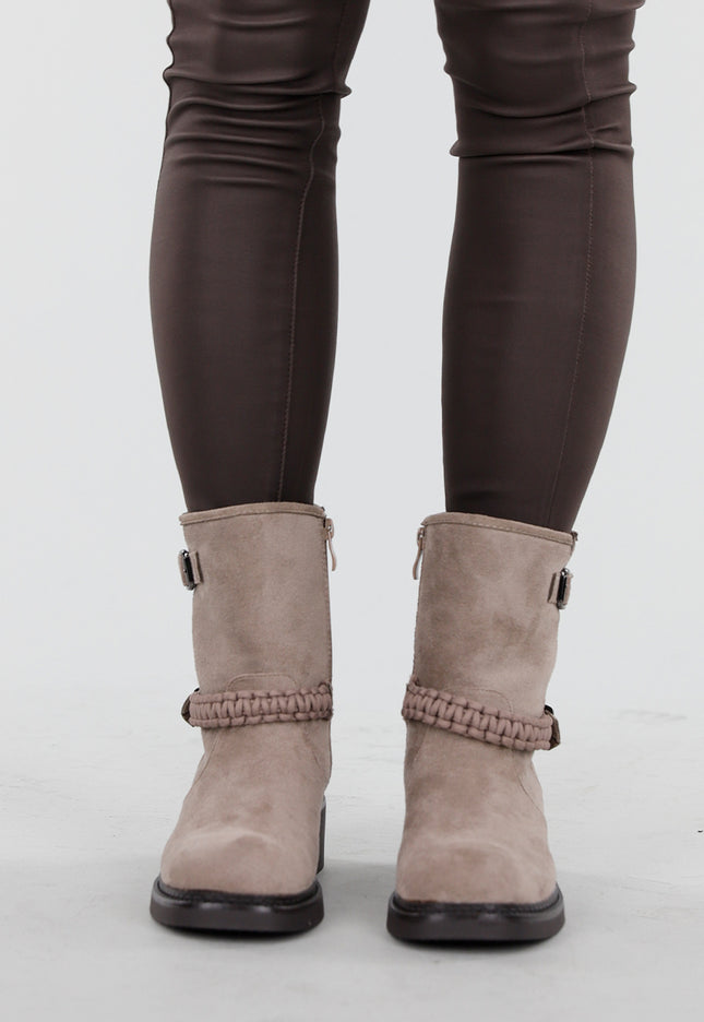 OP=OP.! Taupe Suède Boots met Rits en Gesp