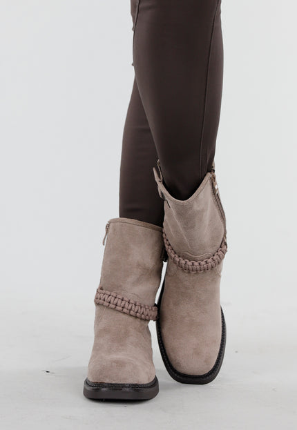 OP=OP.! Taupe Suède Boots met Rits en Gesp