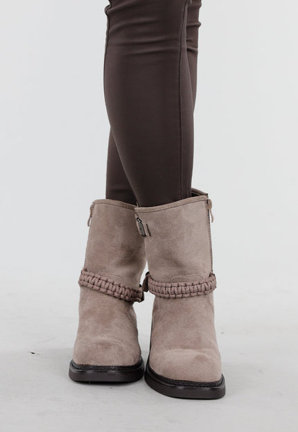 OP=OP.! Taupe Suède Boots met Rits en Gesp