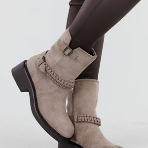 OP=OP.! Taupe Suède Boots met Rits en Gesp