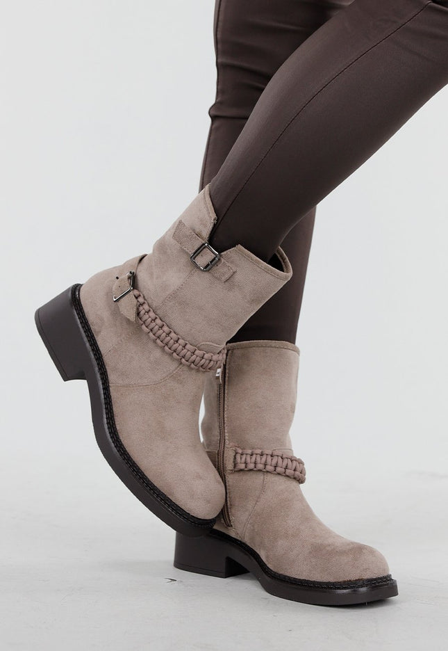 OP=OP.! Taupe Suède Boots met Rits en Gesp