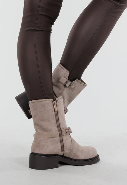 OP=OP.! Taupe Suède Boots met Rits en Gesp