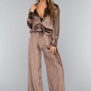 OP=OP.! Velvet Taupe Wide Leg Two Piece