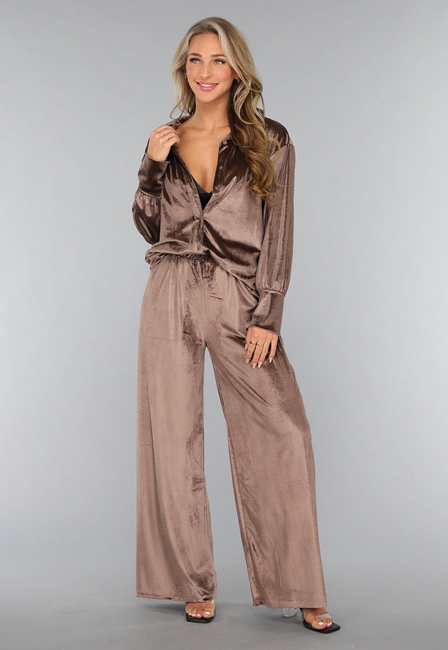 OP=OP.! Velvet Taupe Wide Leg Two Piece