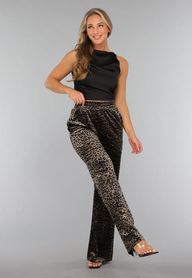OP=OP! Velvet Wide Leg Broek met Panterprint