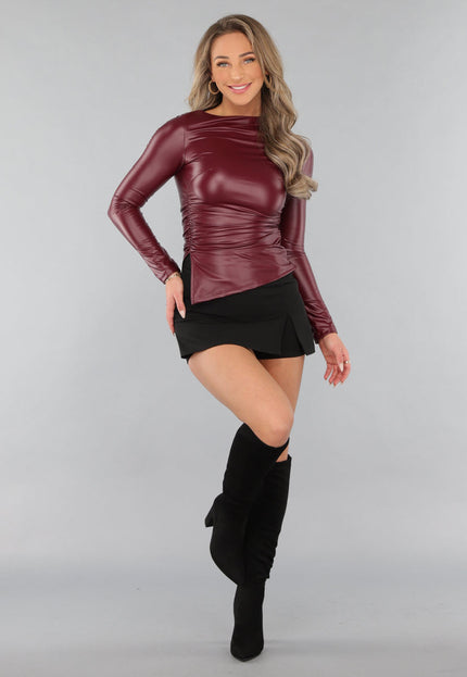 OP=OP.! Wijnrode Longsleeve Top van Vegan Leer