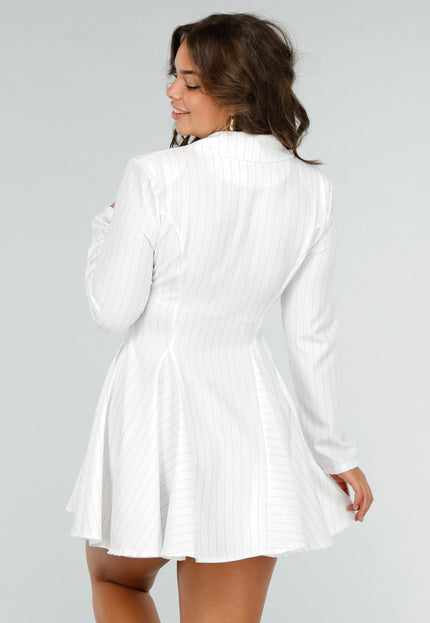 OP=OP.! Wit Pinstripe Blazerjurk met Kraag en Knoopsluiting