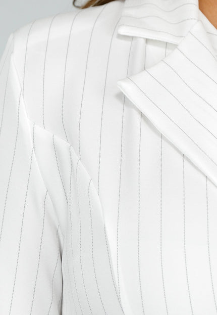 OP=OP.! Wit Pinstripe Blazerjurk met Kraag en Knoopsluiting
