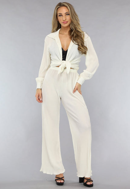 OP=OP.! Witte Glanzende Matching Set van Plissé Stof