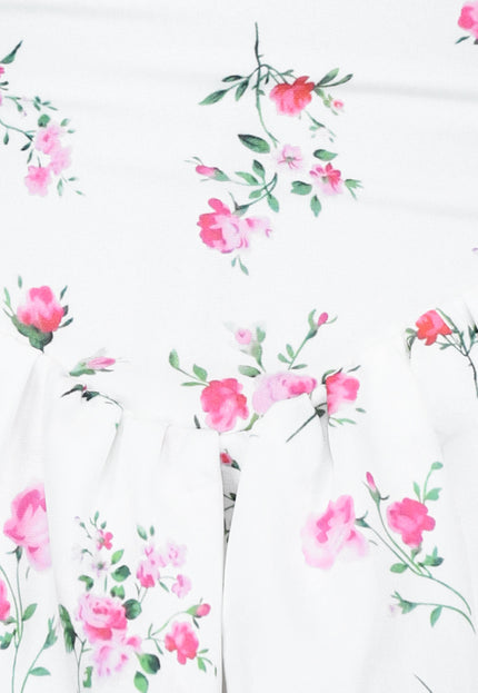 OP=OP.! Witte Layered Bloemenjurk met Strikdetail