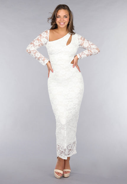 OP=OP.! Witte Longsleeve Lace Jurk met Cut-Outs