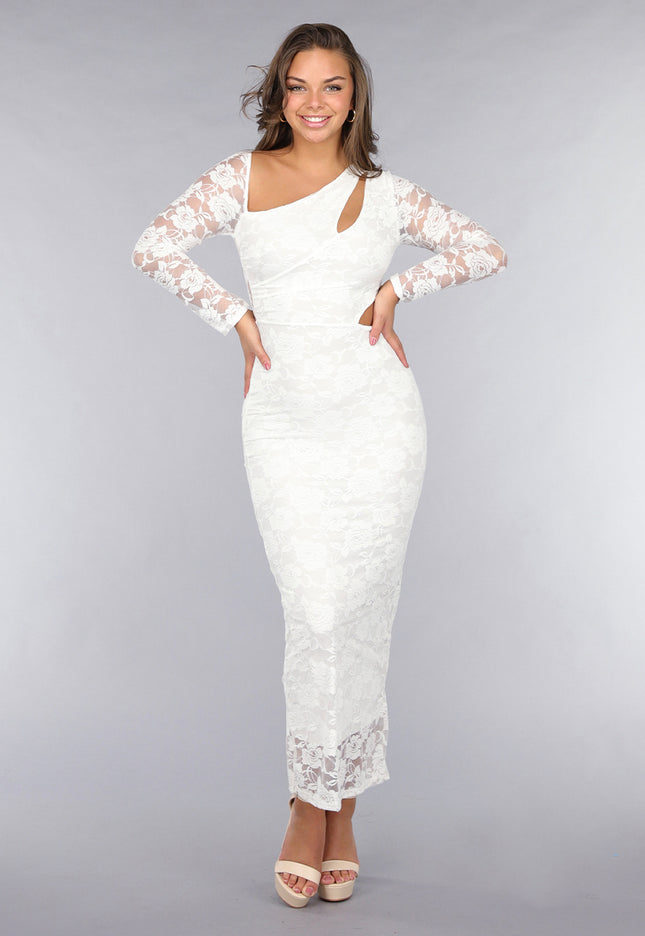 OP=OP.! Witte Longsleeve Lace Jurk met Cut-Outs