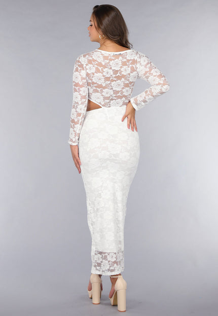 OP=OP.! Witte Longsleeve Lace Jurk met Cut-Outs