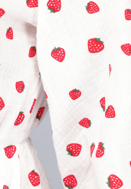 OP=OP.! Witte Mousseline Overslag Jurk met Aardbeien